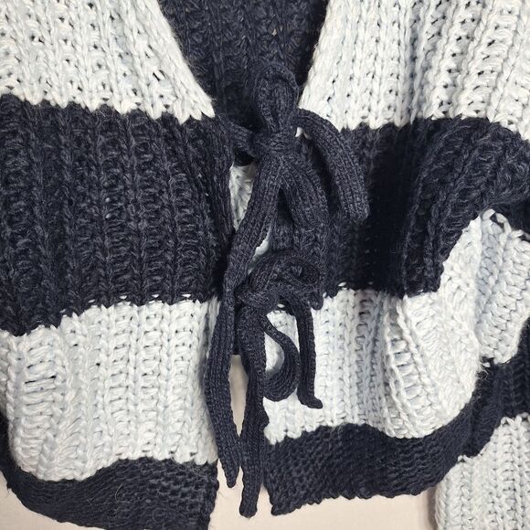 Cider Open Front Sweater Cardigan Open Front Navy Light Blue Tie Closure XL - Picture 3 of 6